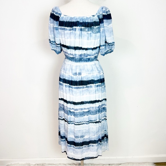 BELLA DAHL BLUE TIE DYE SHORT PUFF SLEEVE FIT & FLARE MIDI DRESS WOMENS SMALL - Picture 4 of 4